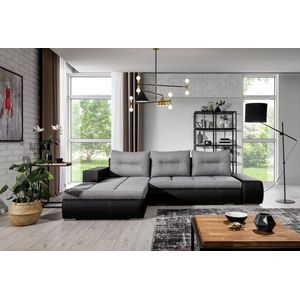 Ottavio - uitklapbare hoekbank met slaapfunctie - met beddengoedcontainer - linkerkant - comfortabel - voor in de woonkamer - moderne grote hoekbank L - zwart - grijs - 275 x 180 cm