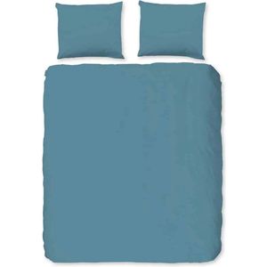Luxe katoen dekbedovertrek effen blauw - lits-jumeaux (240x200/220) - hoogwaardig en fijn geweven - prachtige dessin