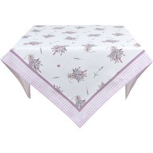 Clayre & Eef Tafelkleed 150x250 cm Wit Paars Katoen Rechthoek Lavendel Tafellaken