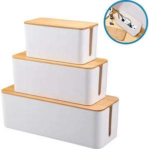 DIVERZA Kabelbox Wit Hout (Set van 3) – Opbergbox stekkerdoos – Kabel Opbergbox - Kabeldoos – Kabelbox stekkerdoos – Kabel Organizer Bureau - Cablebox -