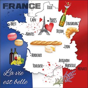 Ambiente La Vie Est Belle papieren lunch servetten 33 x 33 cm Frankrijk landen vlag thema print - Feestartikelen
