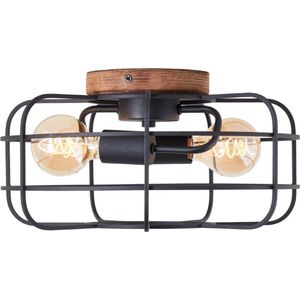 Brilliant Gwen - Plafondlamp - E27 max 2x60W - Hout/Zwart