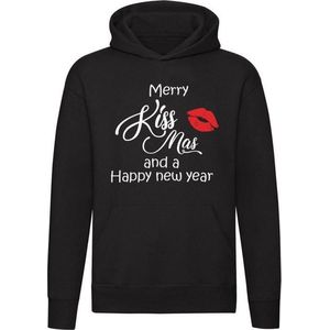 Merry kiss-mas | hoodie | kersttrui | grappig | kersttrui | capuchon | Zwart