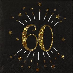 Santex Verjaardag feest servetten leeftijd - 10x - 60 jaar - goud - 33 x 33 cm