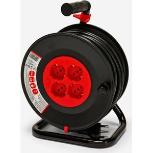 Verlengkabel Met Kabelhaspel - 25 M - 4 Veelzijdige Stopcontacten (Schuko + 10/16 A) - Grote Stekker 16 A - Veiligheidsschakelaar - Meerpolige Stroomkabel 3G - Doorsnede 1,5 Mm²