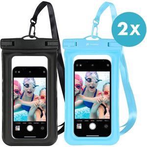 iMoshion universele waterdichte telefoonhoesjes Duo Pack - Onderwater hoesje telefoon - Gebruik je telefoon als onderwatercamera! - Zwart & Lichtblauw