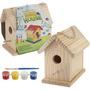 Joya Creative Vogelhuisje Bouwpakket - Schilderpakket voor Kinderen, Inclusief Verf en Penseel - Buitenspeelgoed en Tuindecoratie - Knutsel je Vogelhuisje - DIY Project