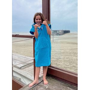 Surfponcho Kind Turquoise - 12-14 jaar - met Capuchon - 100% Katoen, Badstof 450 gr/m2 - Unisex - Jongens & Meisjes - Poncho - Badcape -Surf Accessoires