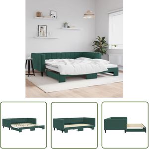 The Living Store 2-in-1 Slaapbank Donkergroen Fluweel - 223x212.5x68 cm - Praktisch en Modern
