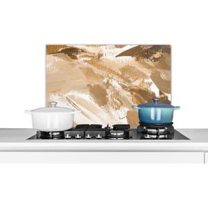 Spatscherm keuken 70x50 cm - Kookplaat achterwand Goud - Beige - Abstract - Muurbeschermer - Spatwand fornuis - Hoogwaardig aluminium