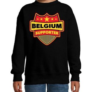 Belgium supporter schild sweater zwart voor kinderen - Belgie landen sweater / kleding - EK / WK / Olympische spelen outfit 170/176