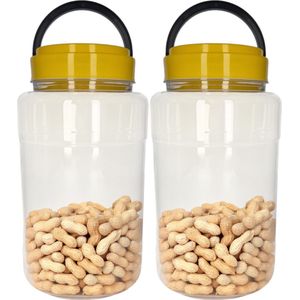 CM Voedsel opslag container - 2x - kunststof - 4 liter - afsluitdop en draag hengsel - transparant/geel - voorraadpot