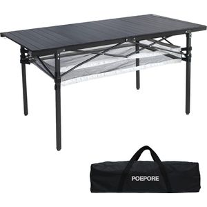 Campingtafel, opvouwbaar, aluminium, groot, klaptafel voor 4-6 personen, outdoor, opvouwbare tuintafel met netplank, opbergtas, 137 x 70 x 70 cm, tot 80 kg, zwart