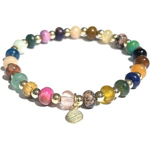 CLAUDIA JEWELLERY | Handgemaakte, tijdloze armband 14kt verguld en Multicolor stenen | Verkleurt niet | Elastisch, geen slotje | ideaal om te combineren | Cadeautip