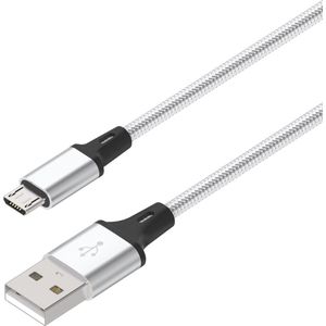 Micro USB kabel 1 meter | Datakabel Oplaadkabel | USB-A naar Micro USB 1M | Fastcharger Quickcharge Snelladen | Gevlochten kabel geschikt voor Samsung Smartphone Telefoon | Controllers | Koptelefoons | Kobos E-reader - Zilver LB112