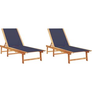 vidaXL Ligbedden - 2 stuks - Acaciahout - Blauw Ligbed - Lounge Stoel - Tuinstoel - Acacia Hout - Textiel