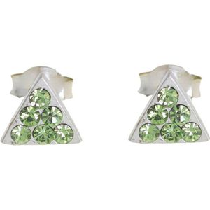 Behave - Oorbellen - 925 Sterling Zilveren Kleine Driehoekige Oorstekers - Licht Groene Kristal steentjes