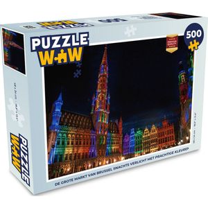 Puzzel De Grote Markt van Brussel snachts verlicht met prachtige kleuren - Legpuzzel - Puzzel 500 stukjes