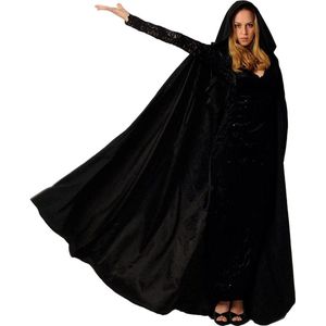 Cape Halloween, unisex cape cosplay kostuum fluweel Halloween kostuum zwart capuchon cape (zwart, L)