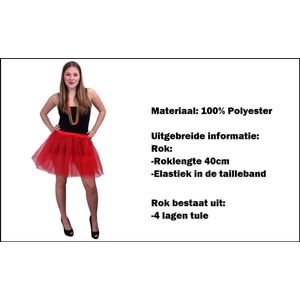 Tule rokje rood mt.S t/m M - elastische tailleband - Carnaval thema feest party optocht fun festival