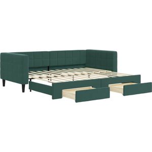 vidaXL - Slaapbank - onderschuifbed - en - lades - 90x200 - cm - fluweel - donkergroen