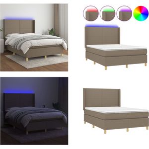 vidaXL Boxspring met matras en LED stof taupe 140x200 cm - Boxspring - Boxsprings - Bed - Slaapmeubel