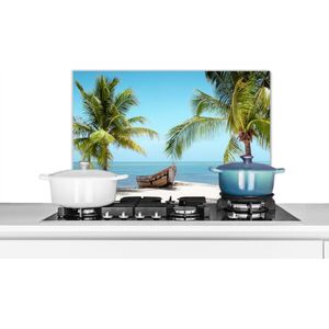 Spatscherm - Palmboom - Strand - Zee - Boot - 70x50 cm - Spatwand