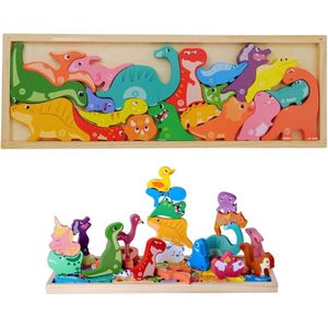 Puzzelen, bouwen en spelen met houten dino's - Jigsaw - Jigsaw puzzel - Bouwen speelgoed – Balansspel - Creatief kinderen - Creatief speelgoed - dinosaurus - Houten speelgoed - Creatief - Bouwen - Houten dieren speelgoed - Blokken - Bouwblokken -dino