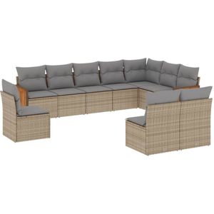 vidaXL Loungeset 10-delig - Beige - Inclusief kussens Loungeset - Tuinset - Buitendecoratie - Lounge Set - Outdoor Furniture