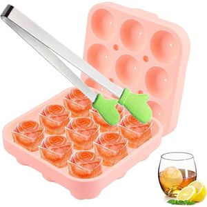 Ijsblokjesvorm siliconen roze deksel rozenvorm BPA-vrij cocktails whisky- bestendigheid (roze)