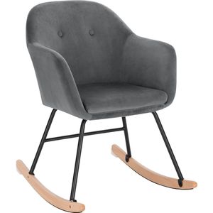 Furnibella - Schommelstoel zitting van Fluweel,voeten in staal en massief hout,fauteuil Relax stoel Donkergrijs SKS16dgr