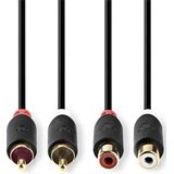 Nedis Stereo-Audiokabel - 2x RCA Male - 2x RCA Female - Verguld - 2.00 m - Rond - Antraciet - Doos