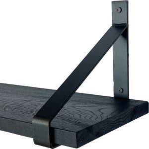 GoudmetHout Massief Eiken Wandplank - 120x25 cm - Zwart eiken - Industriële plankdragers - mat blank - Staal - Zwarte wandplank