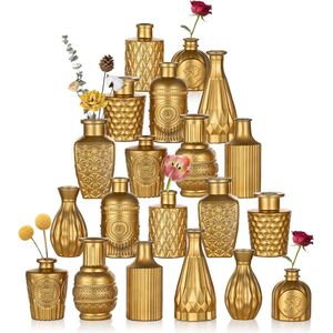 Kleine vaas gouden bloemenvazen: 20 vintage vazen decoratie vergulde glazen vaas, gouden vaas glazen vazen kleine tafeldecoratie, mini vazen set deco goud voor decoratie woonkamer bruiloft