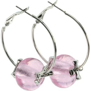 Behave Oorbellen - oorringen met glaskraal - zilver kleur - roze - 4 cm