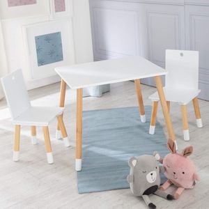 Kinderzitgroep, kindermeubelset van 2 kinderstoelen & 1 tafel, zitgarnituur hout, wit gelakt