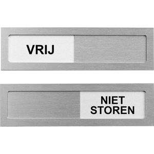 Schuifbordje Vrij - Niet Storen deur bordje 100 mm x 28 mm. Met maar 4 mm dikte geen blok op je deur - Aluminium - Grijs - Promessa-Design.