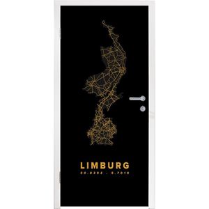Deursticker Limburg - Wegenkaart Nederland - Zwart - Goud - 90x215 cm - Deurposter