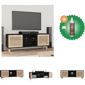 vidaXL Tv-meubel 105x30x40 cm massief grenenhout en rattan zwart - Kast - Inclusief Houtreiniger en verfrisser