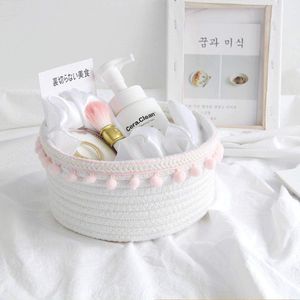 Opbergmandenset, Geweven opbergmand, Geweven manden met wit touw, Katoenen opbergdoos, Kleine katoenen touwmand, Schattige katoenen bal, Organisator voor baby's, Cosmetica, Kantoorartikelen.