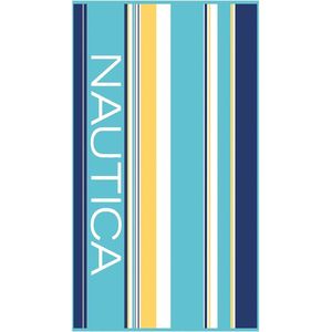 Nautica - Aqua Stripe Strandlaken - Strand Handdoek - 100% Badstof Katoen - 90x180 cm - Aquablauw/Geel