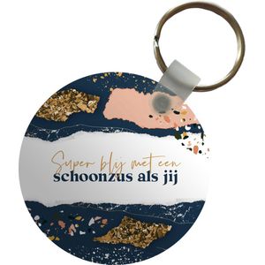 Sleutelhanger - Quote - Goud - Zus - Plastic - Rond - Uitdeelcadeautjes