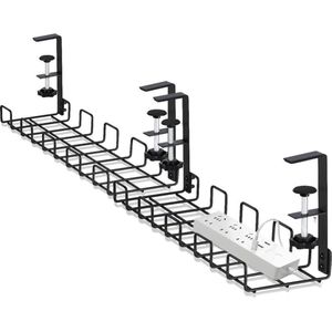 Kabelmanagementtray 2-delig - Onder het bureau - 40 cm - Geen boordraad - Kabelorganizer - Kabelclips - Thuis kantoor - Woonkamer - Zwart