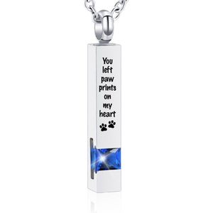 Luxe Ashanger | Met Ketting En Gravering | You Left Paw Prints On My Heart | Assieraad | Zilverkleurig Met Blauwe Steen | As Ketting | Gedenksieraad | Urn | Incl. As vuller