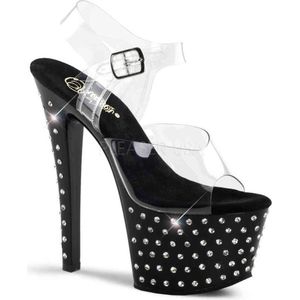 Pleaser - STARDUST-708 Sandaal met enkelband, Paaldans schoenen - Paaldans schoenen - 36 Shoes - Zwart