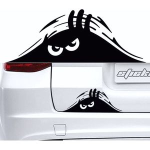Autosticker - Boos Poppetje Cartoon - Grappige Auto Sticker Zwart - Hoogwaardig Vinyl - Autostickers Wrap Folie - universeel/alle automerken