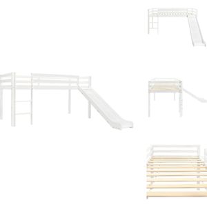 vidaXL hoogslaper - Kinderen - Massief grenenhout - 90x200 cm - Met glijbaan - Bed