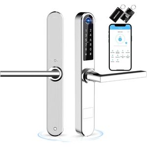 Slot - ""Veilig en Stijlvol: Slank Vingerafdruk Bluetooth Smart Deurslot voor Aluminium Swing Deuren, Ontgrendelen met Touchscreen, Vingerafdruk, Toetsenbord en Kaartsleutels (Zilver)