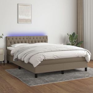 The Living Store Boxspring LED - Taupe - 140x200 cm - PocketveringLet op- USB-adapter niet inbegrepen