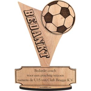 Prijs coach - houten wenskaart - kaart van hout - bedankt - nr 1 trainer van de wereld - voetbal - gepersonaliseerd - 17.5 x 25 cm